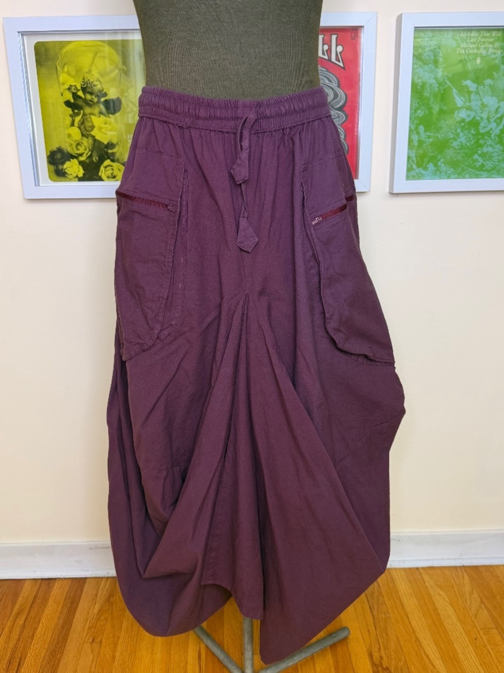 Y2K Plum Harem Skirt – Boho Draped Balloon Silhouette Statement Piece